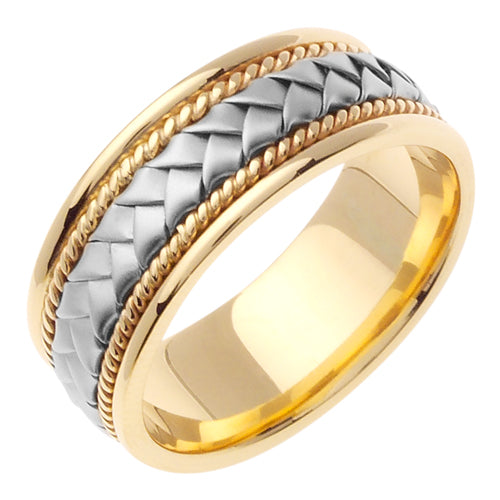 Men's Hand Braided Two-Tone Wedding Band in 14k Yellow and White Gold –  Mark Broumand