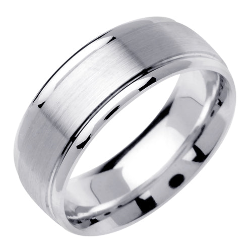 Men's Rounded Edge Satin Finish Wedding Band in 14K White Gold 8.0mm