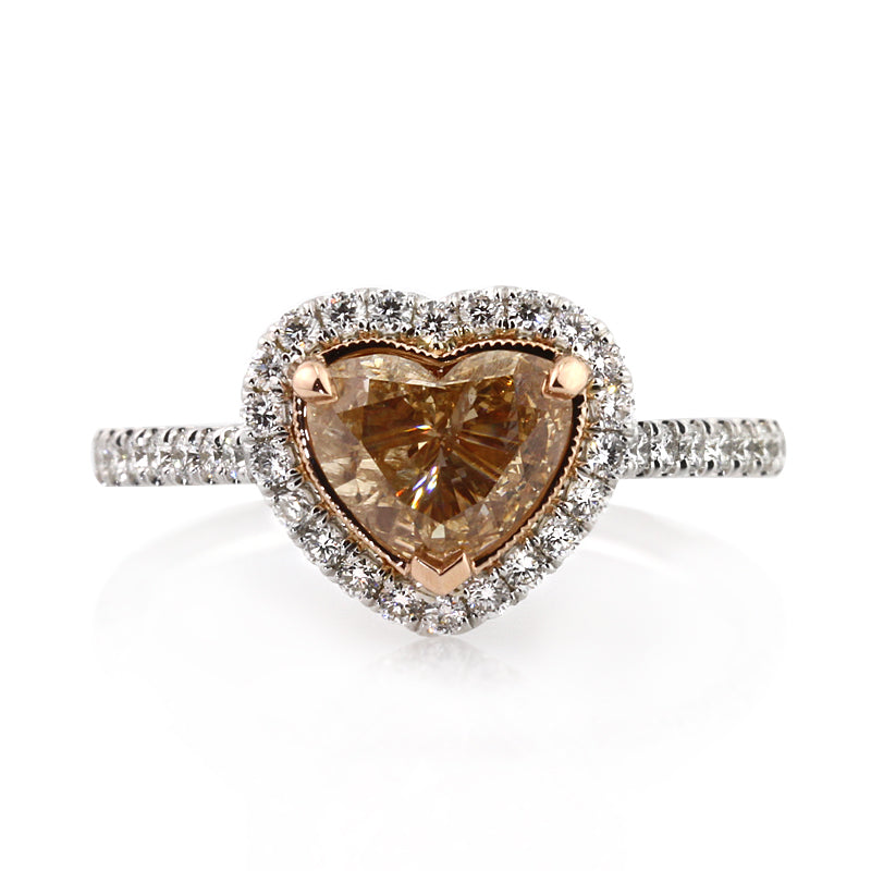 1.73ct Fancy Brown Yellow Orange Heart Shaped Diamond Engagement