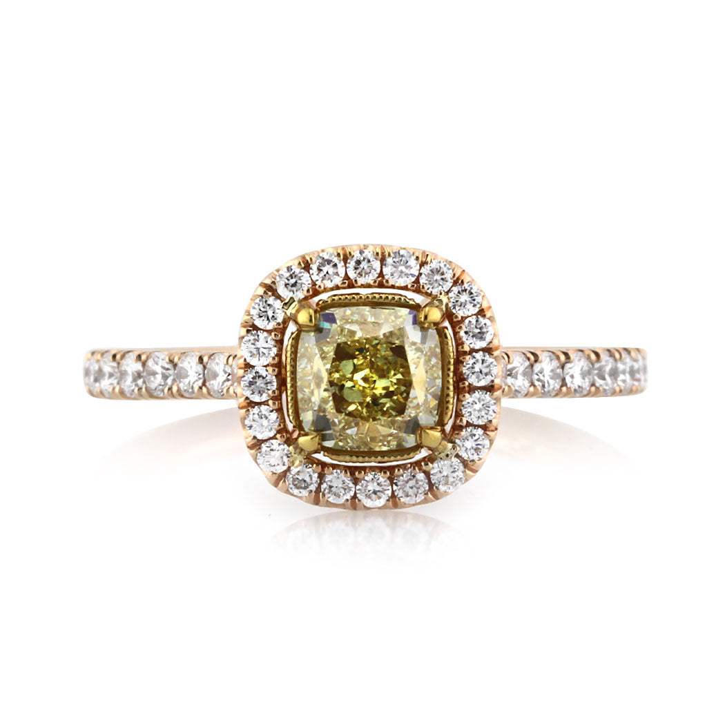 1.56ct Fancy Vivid Yellow Cushion Cut Diamond Engagement Ring