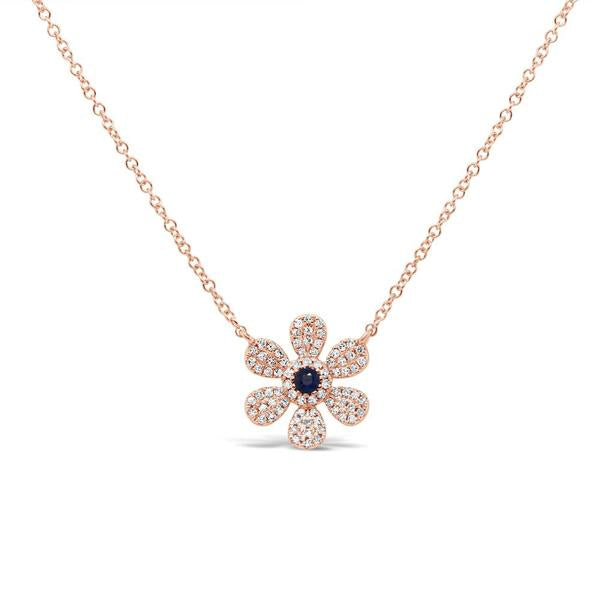 Sapphire Flower Necklace 14K Rose Gold