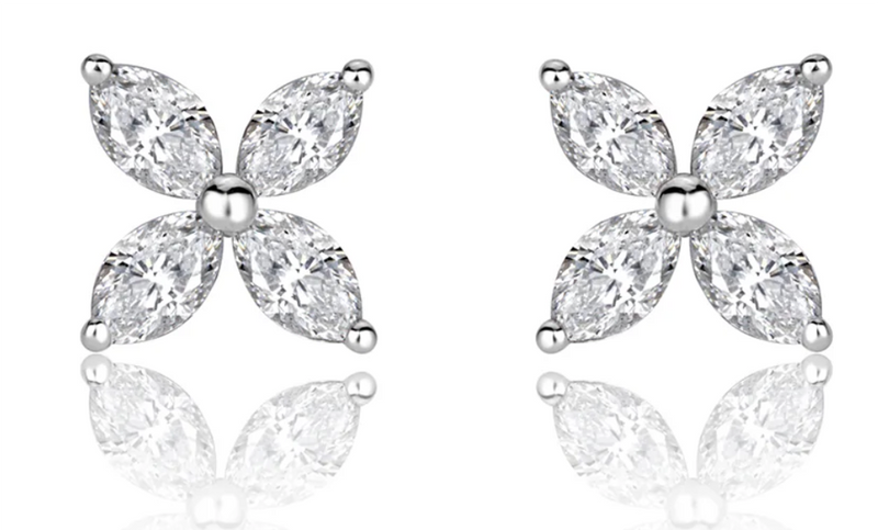 Marquise Cut Diamond Floral Stud Earrings in 18k White Gold