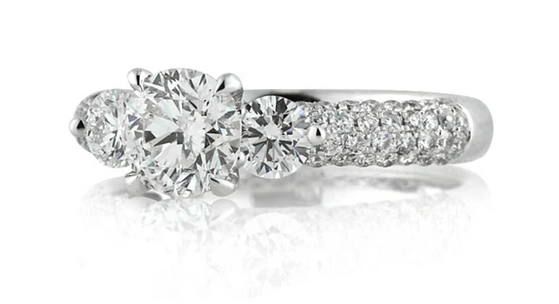 Three Stone Round Brilliant Cut Engagement Rings Under $4000