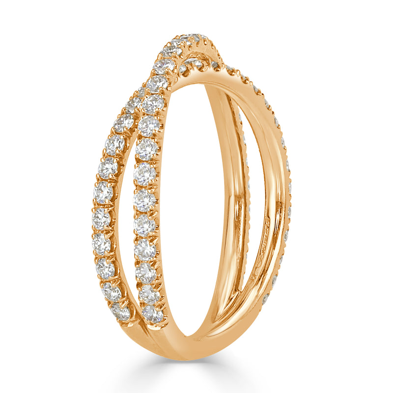 0.85ct Round Brilliant Cut Diamond Crisscross Ring in 18k Champagne Yellow Gold