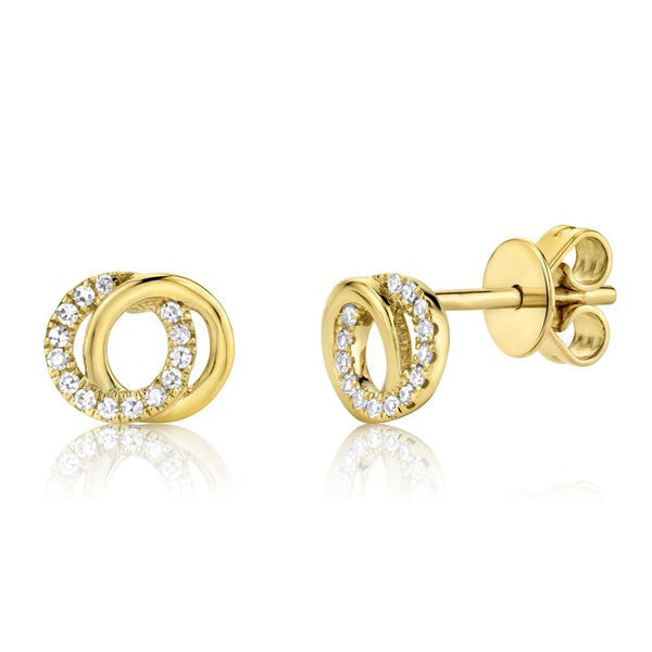 0.09ct Round Brilliant Cut Diamond Interlocking Circles Stud Earring in 14k Yellow Gold