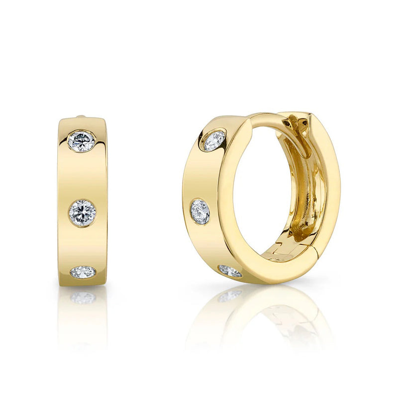 0.11ct Round Brilliant Cut Diamond Huggie Earrings in 14K Yellow Gold