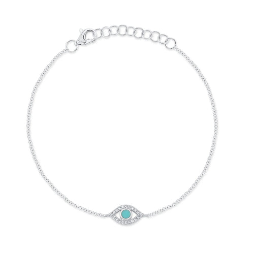 0.13ct Turquoise and Round Brilliant Diamond Evil Eye Bracelet