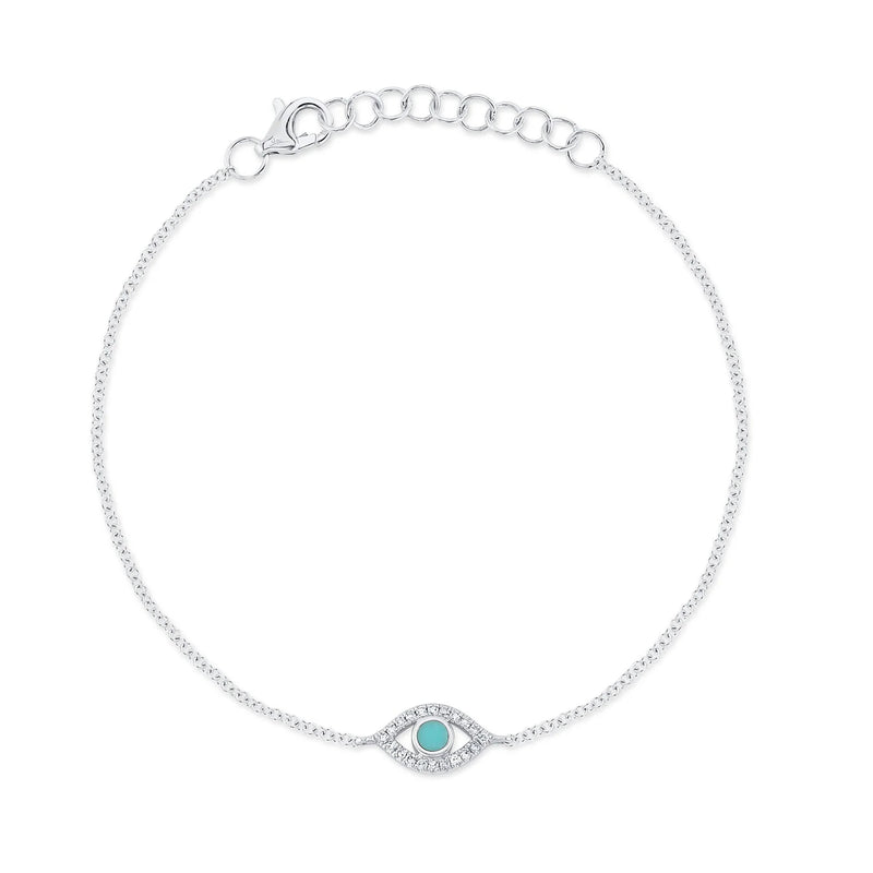 0.13ct Turquoise and Round Brilliant Diamond Evil Eye Bracelet