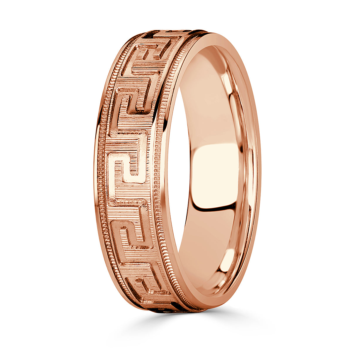 Mens Greek Key Wedding Band in 18k Rose Gold at 6.5mm Mark Broumand