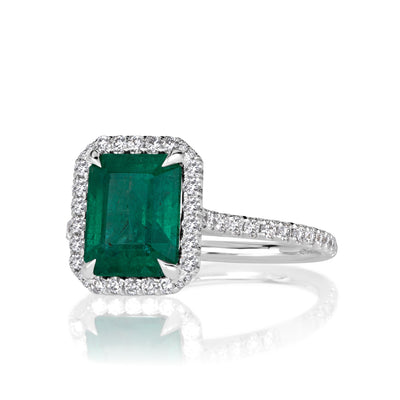 2.71ct Emerald Cut Emerald and Diamond Engagement Ring