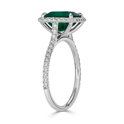 2.71ct Emerald Cut Emerald and Diamond Engagement Ring