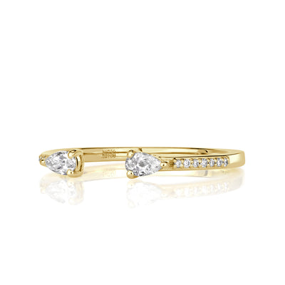 0.28ct Pear Shape and Round Brilliant Cut Diamond Open Band in 18k Yellow Gold