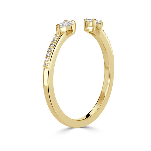 0.20ct Pear Shape and Round Brilliant Cut Diamond Open Band in 18k Yellow Gold