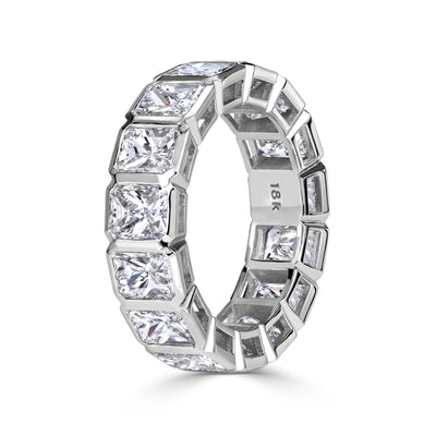 7.78ct Radiant Cut Bezel Set Diamond Eternity Band in 18K White Gold