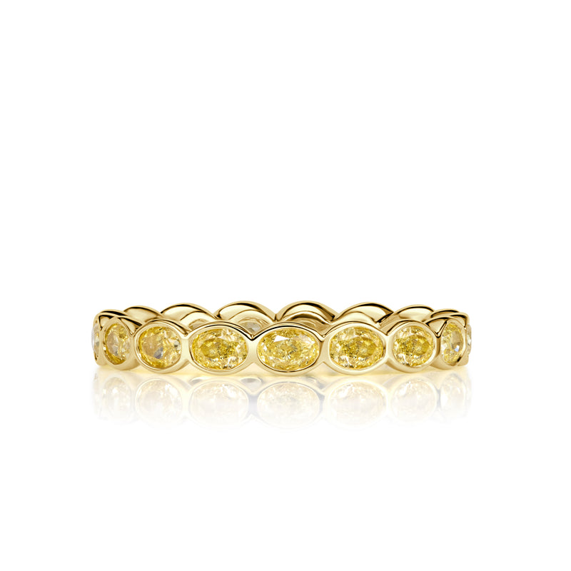 1.90ct Fancy Yellow Oval Cut Diamond Bezel Eternity Band in 18k Yellow Gold