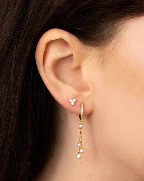 0.07ct Round Brilliant Cut Diamond and Pearl Dangle Earrings in 14K Yellow Gold