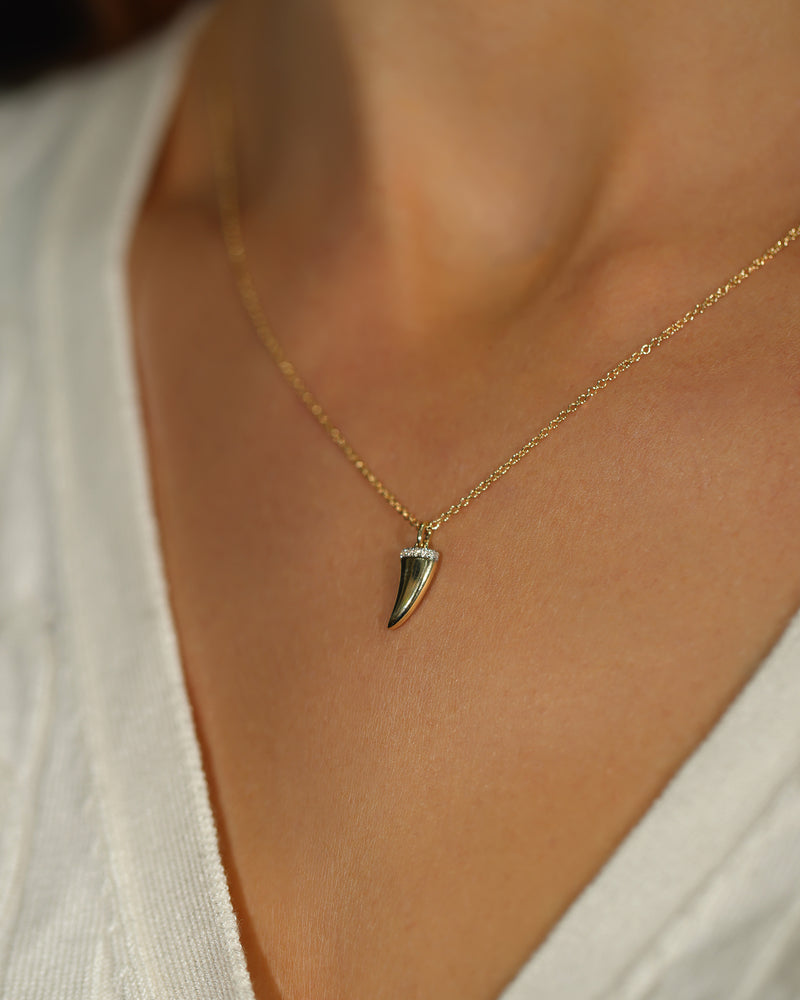 0.03ct Round Brilliant Cut Diamond Shark Tooth Necklace in 14K Yellow Gold