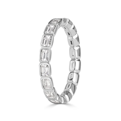 1.71ct Emerald Cut Diamond Bezel Set Eternity Band in 18K White Gold