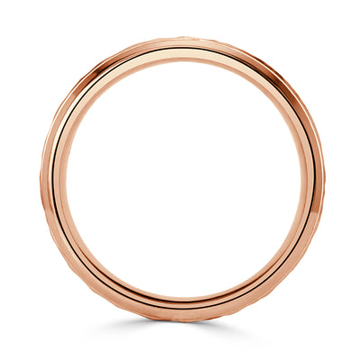 Men's Satin Finish Hammered Wedding Band in 14k Rose Gold 6.0mm