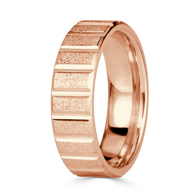 Men's Fluted Stone Finished Wedding Band in 14K Rose Gold 6mm