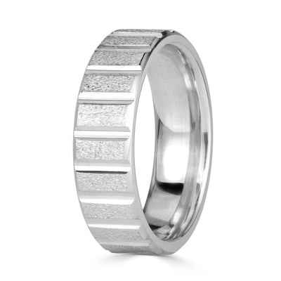 Men's Fluted Stone Finished Wedding Band in 14K White Gold 6mm