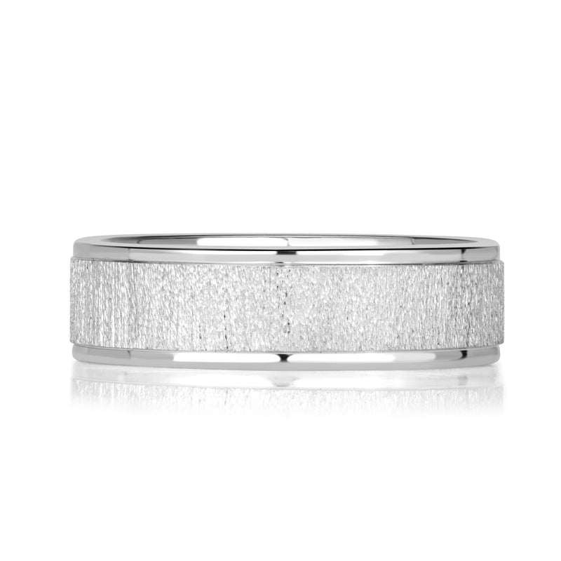 Men's Step Edge Stone Finished Wedding Band in 14K White Gold 6mm