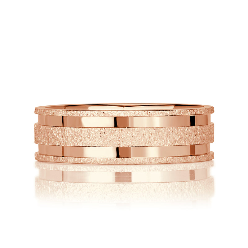 Men's Gooved Stone Finished Wedding Band in 18k Rose Gold 6mm