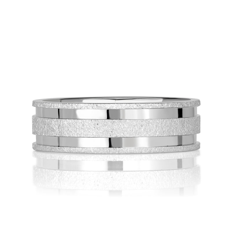 Men's Gooved Stone Finished Wedding Band in 18k White Gold 6mm