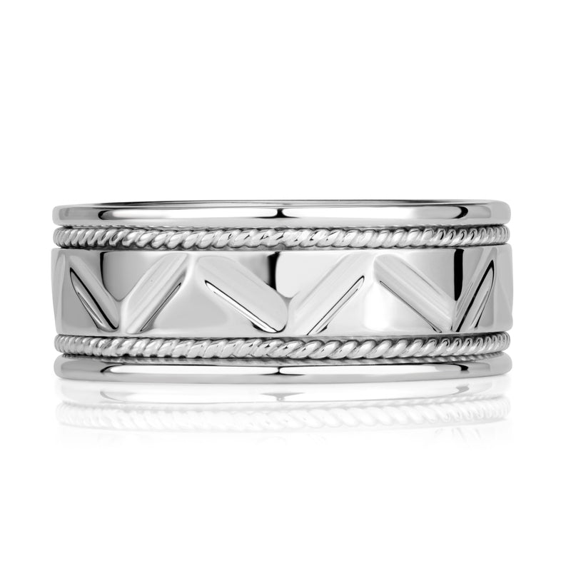 Men's Handcrafted Zigzag Wedding Band in Platinum at 8.5mm