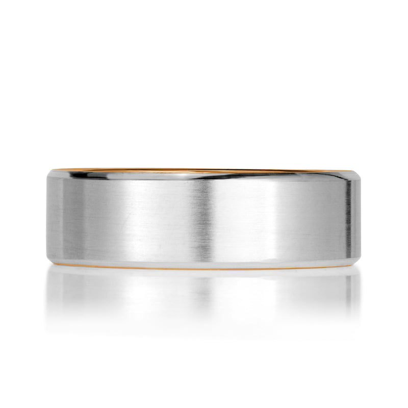 Men's Two-Tone Satin Finish Wedding Band in 14k White and Yellow Gold 7mm