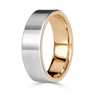 Men's Two-Tone Satin Finish Wedding Band in Platinum and 18K Yellow Gold 7mm