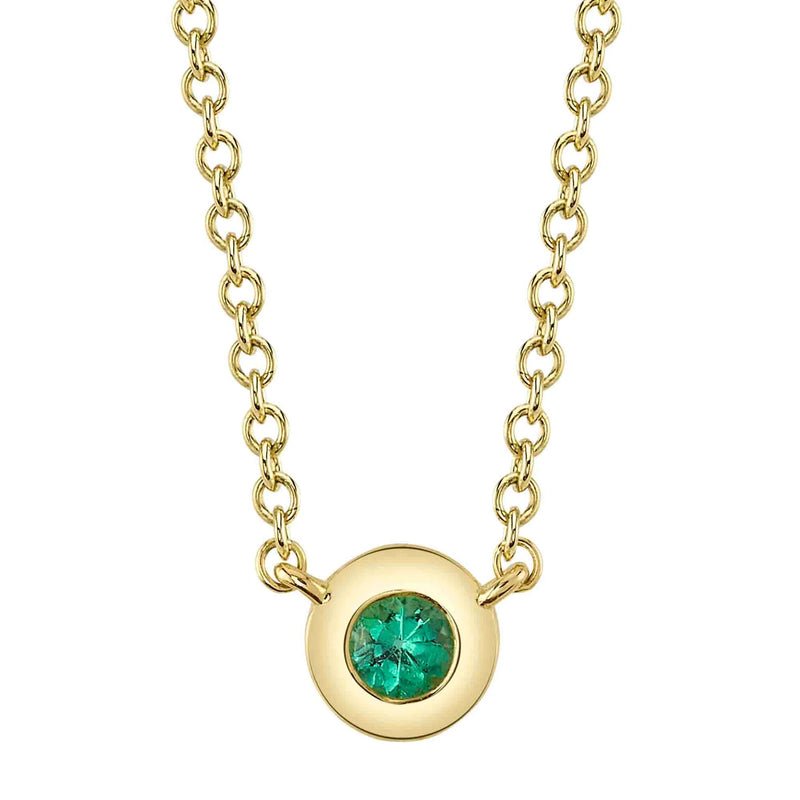 0.04ct Round Brilliant Cut Green Emerald Bezel Necklace in 14K Yellow Gold