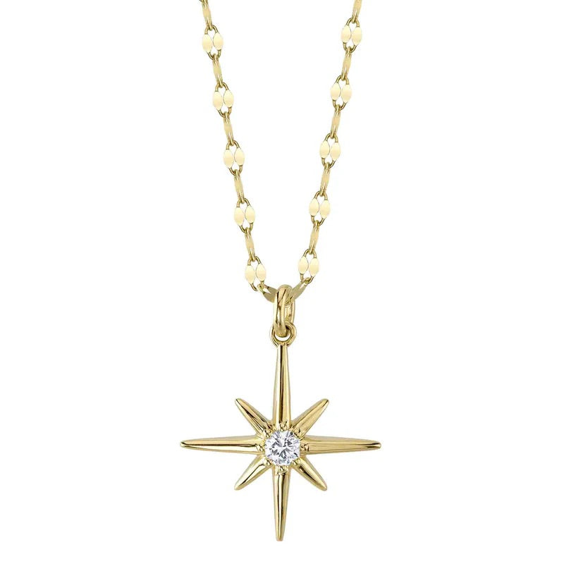 0.08ct Round Brilliant Cut Diamond North Star Necklace in 14K Yellow Gold