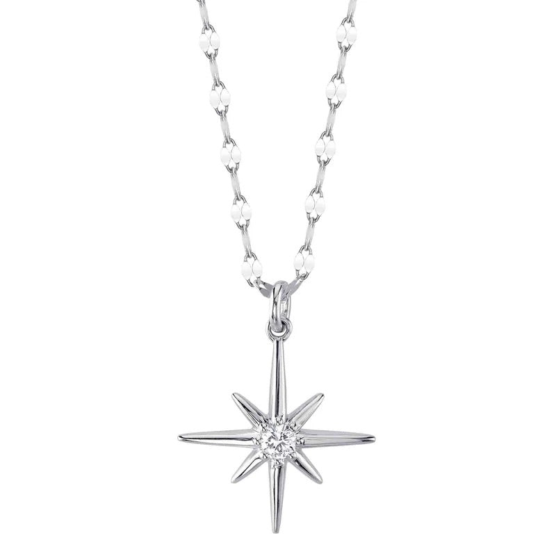 0.08ct Round Brilliant Cut Diamond North Star Necklace in 14K White Gold