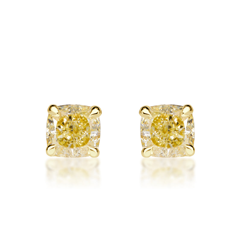 1.40ct Fancy Yellow Cushion Cut Diamond Stud Earrings