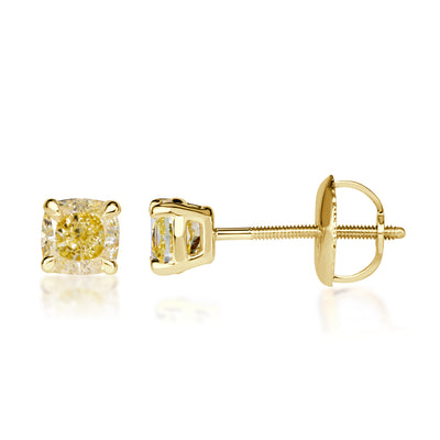 1.40ct Fancy Yellow Cushion Cut Diamond Stud Earrings