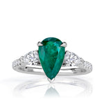 1.99ct Pear Shaped Green Emerald and Diamond Engagement Ring