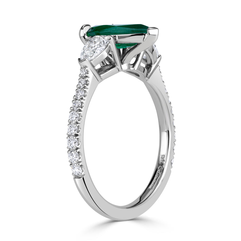 1.99ct Pear Shaped Green Emerald and Diamond Engagement Ring