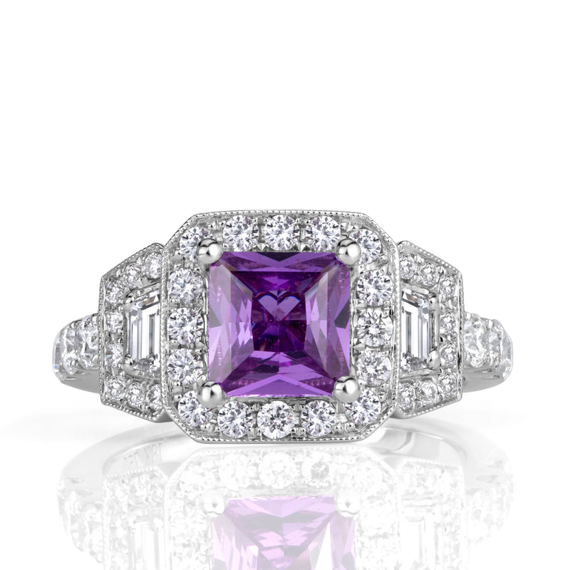 2.00ct Princess Cut Pink Sapphire and Diamond Engagement Ring