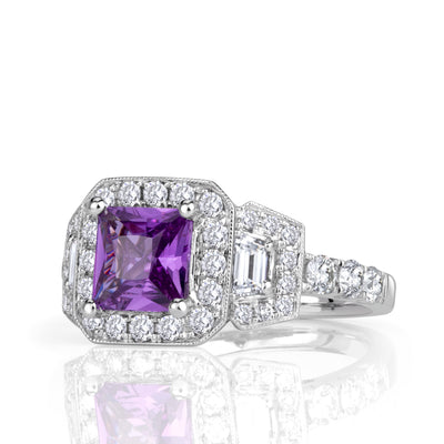 2.00ct Princess Cut Pink Sapphire and Diamond Engagement Ring