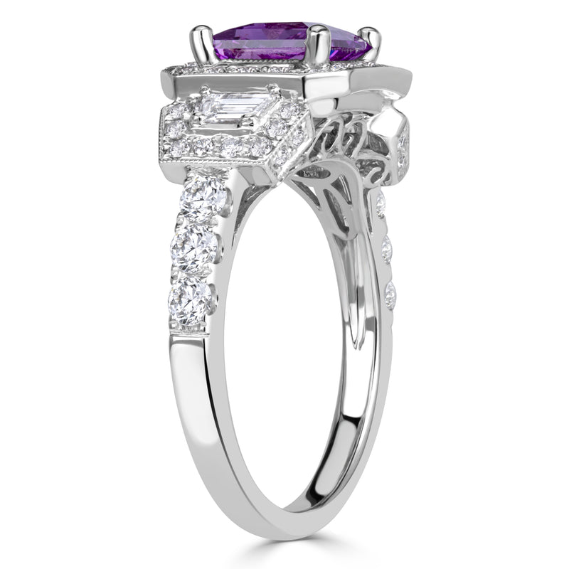 2.00ct Princess Cut Pink Sapphire and Diamond Engagement Ring