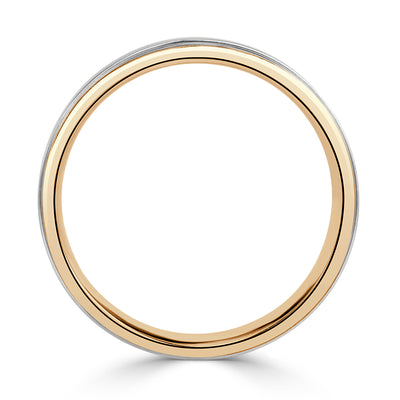 Men's Step Edge Two-Tone Wedding Band in 14K White and Yellow Gold 6.0mm