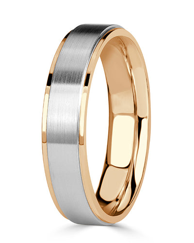 Men's Step Edge Two-Tone Wedding Band in 14K White and Yellow Gold 6.0mm