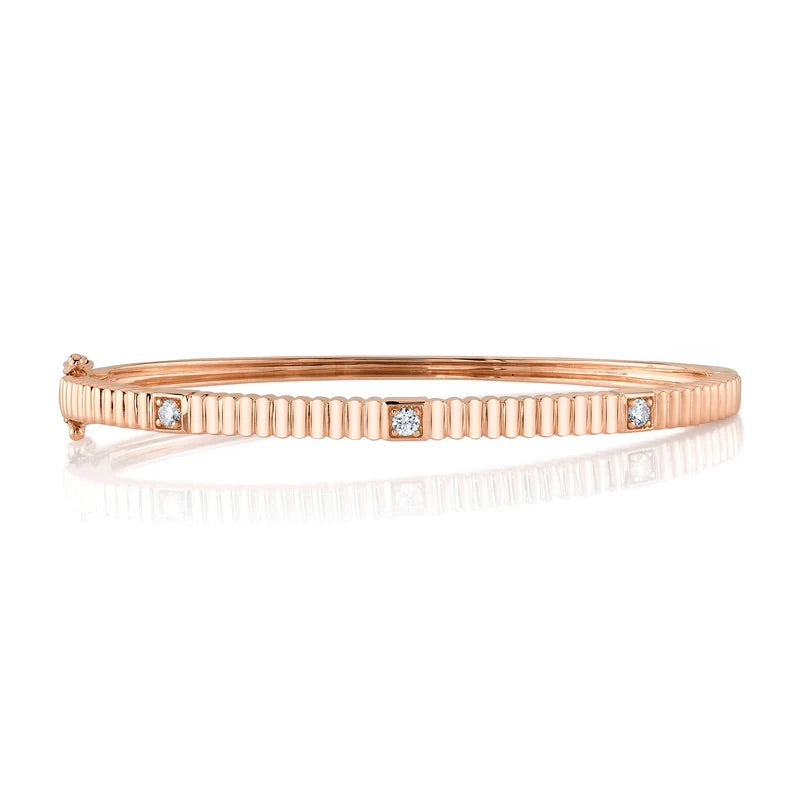 0.16ct Round Brilliant Cut Fluted Diamond Bangle Bracelet in 14K Rose Gold