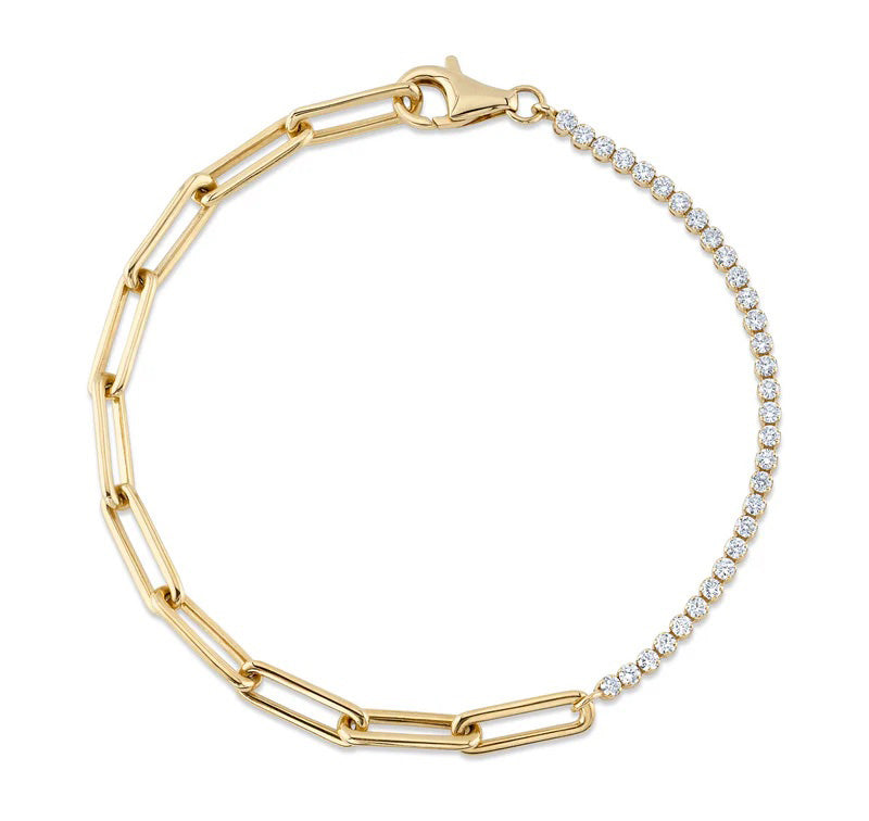 0.66ct Round Brilliant Cut Diamond Tennis & Paper Clip Bracelet in 14K Yellow Gold