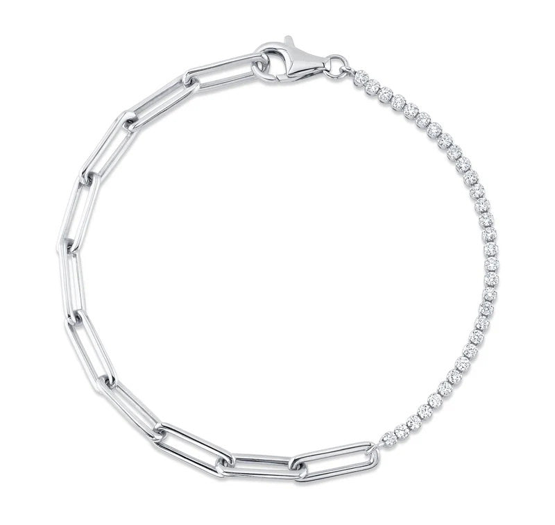 0.66ct Round Brilliant Cut Diamond Tennis & Paper Clip Bracelet in 14K White Gold