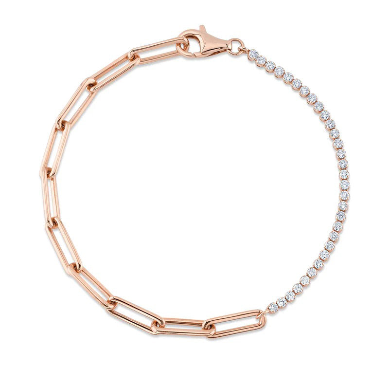 0.66ct Round Brilliant Cut Diamond Tennis & Paper Clip Bracelet in 14K Rose Gold