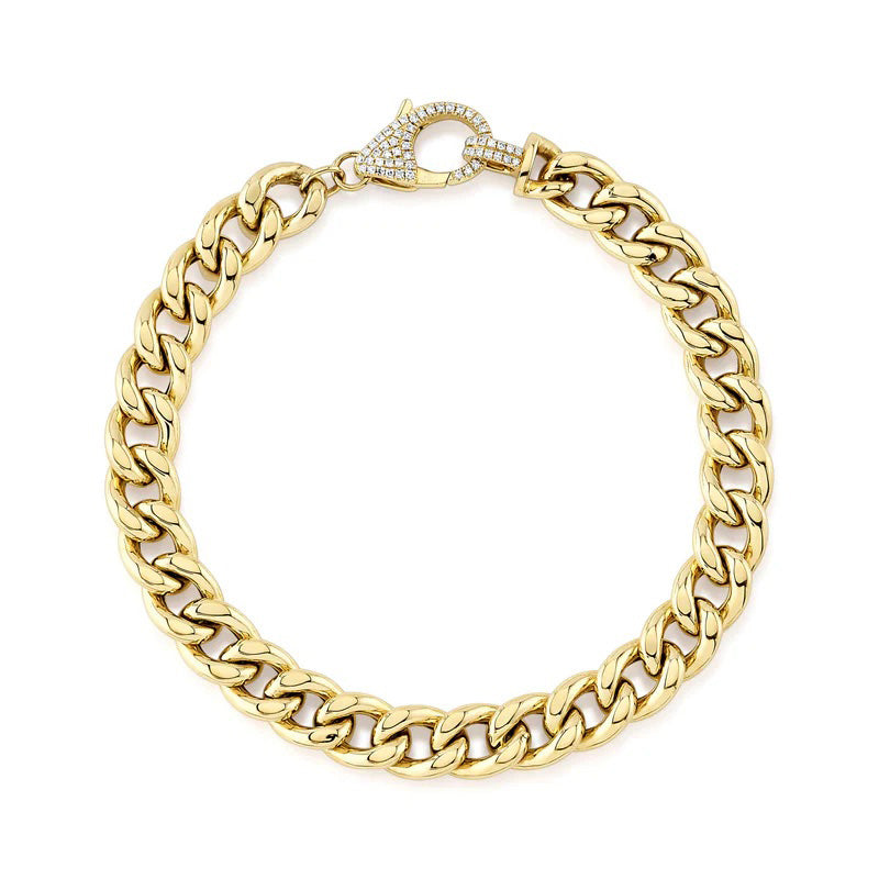 0.25ct Round Brilliant Cut Diamond Cuban Link Bracelet in 14K Yellow Gold