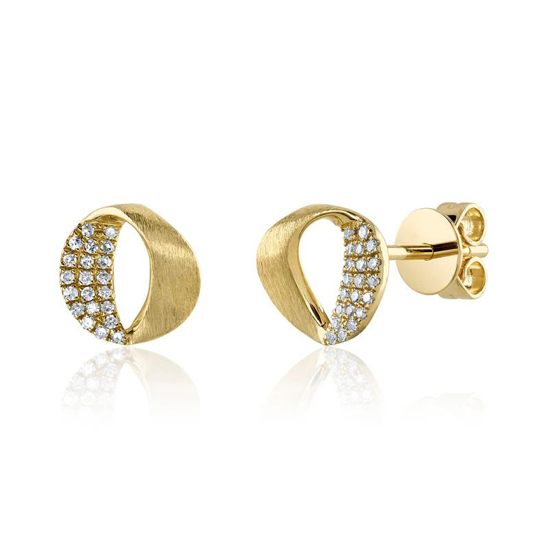 0.09ct Round Brilliant Cut Diamond Mobius Stud Earrings in 14K Yellow Gold