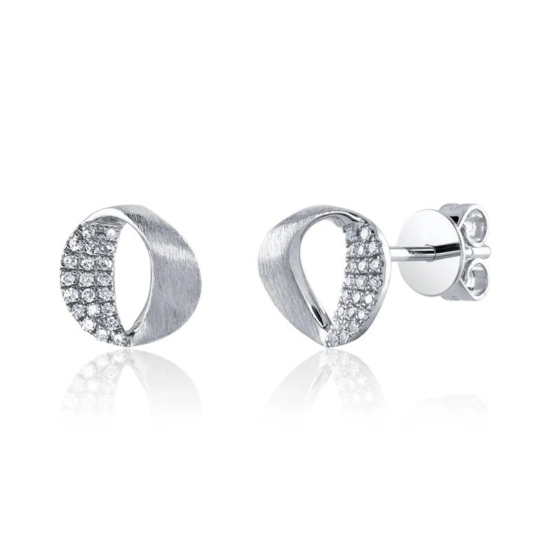 0.09ct Round Brilliant Cut Diamond Mobius Stud Earrings in 14K White Gold